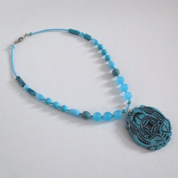 NWOT New OOAK New Handmade Turquoise Beaded Pendant Necklace - Picture 2 of 4